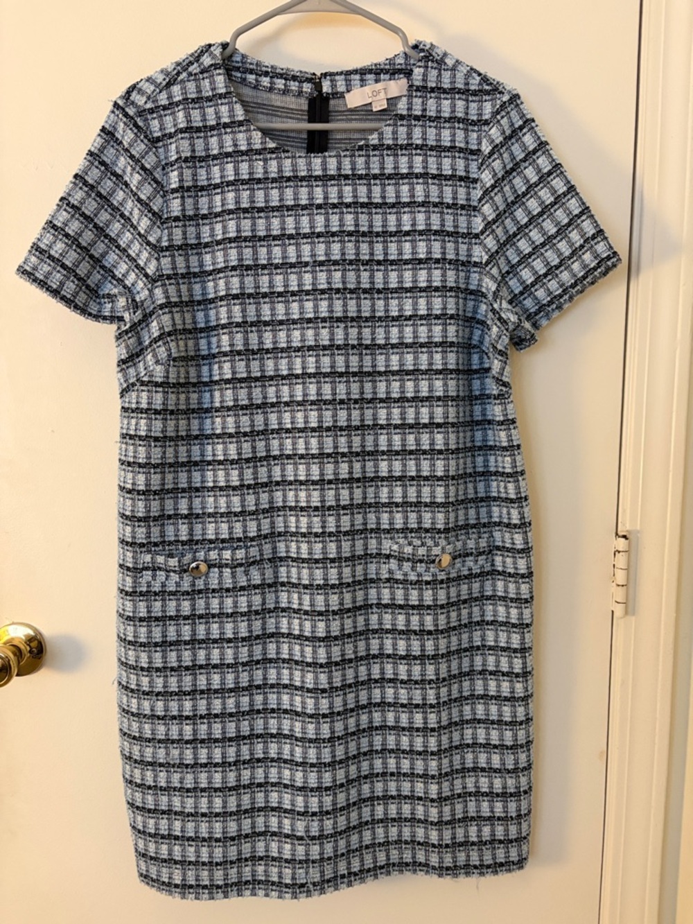 LOFT Blue Textured Short-Sleeve Shift Dress